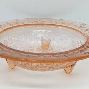 1930s Pink Depression Glass ROSE & THORNS 3-Footed Serving Bowl Excellent V. C.